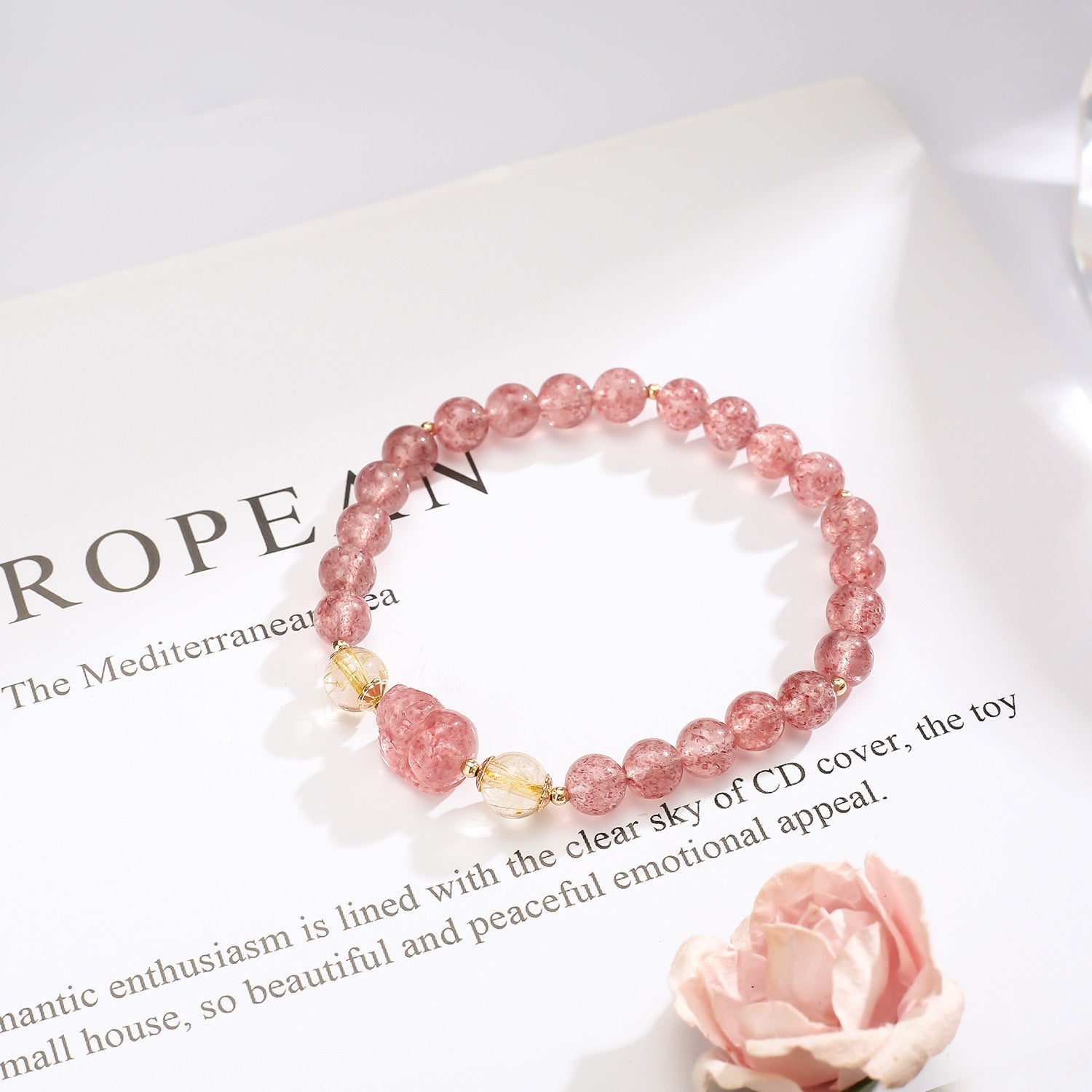 Pi Xiu Strawberry Quartz Bracelet - Wealth & Harmony