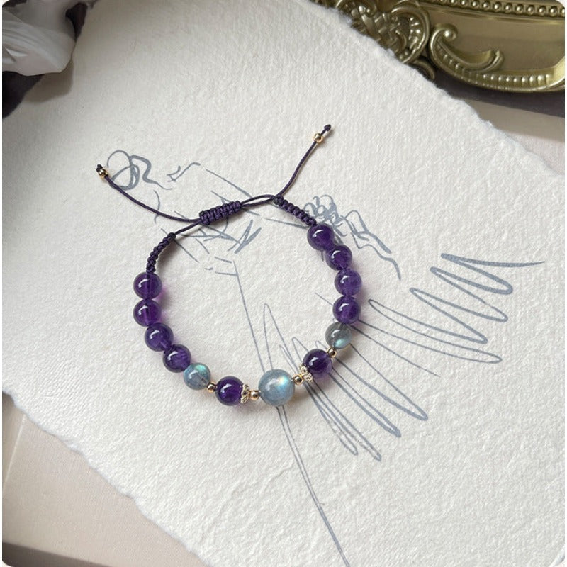 Uruguay Amethyst Gray Moonstone Bracelet - Calm & Balance
