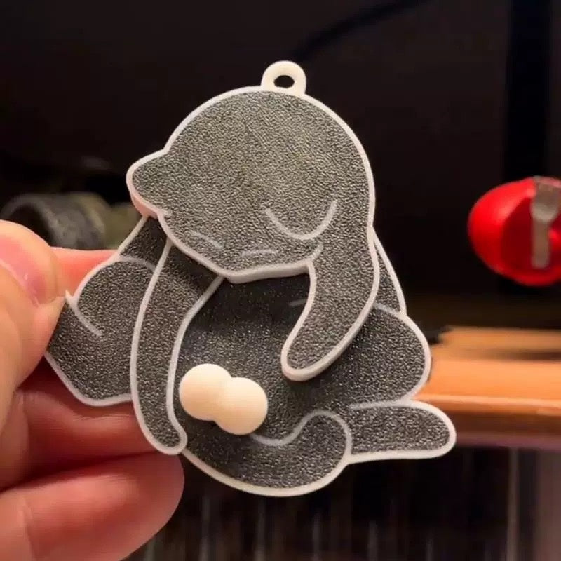 Interactive 3D Printed Cat Keychain - Pull-Out Play Ball & Fun Pendant Toy for Cat Lovers