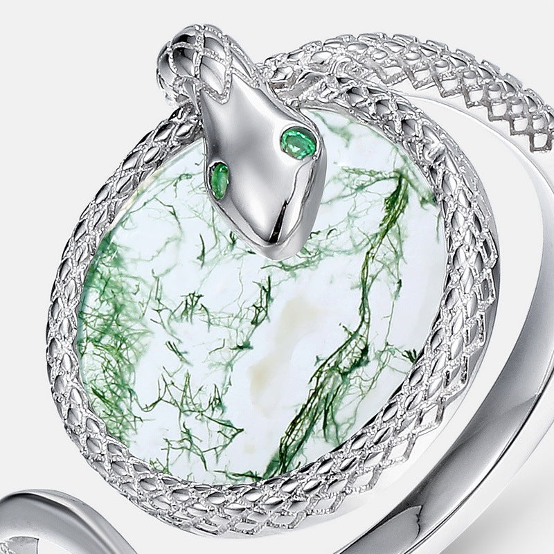 Serpent Water Grass Agate Ring - Strength & Positivity