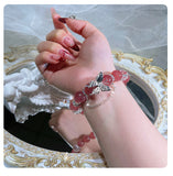 White Acey Strawberry Quartz Butterfly Bracelet - Calm & Positivity