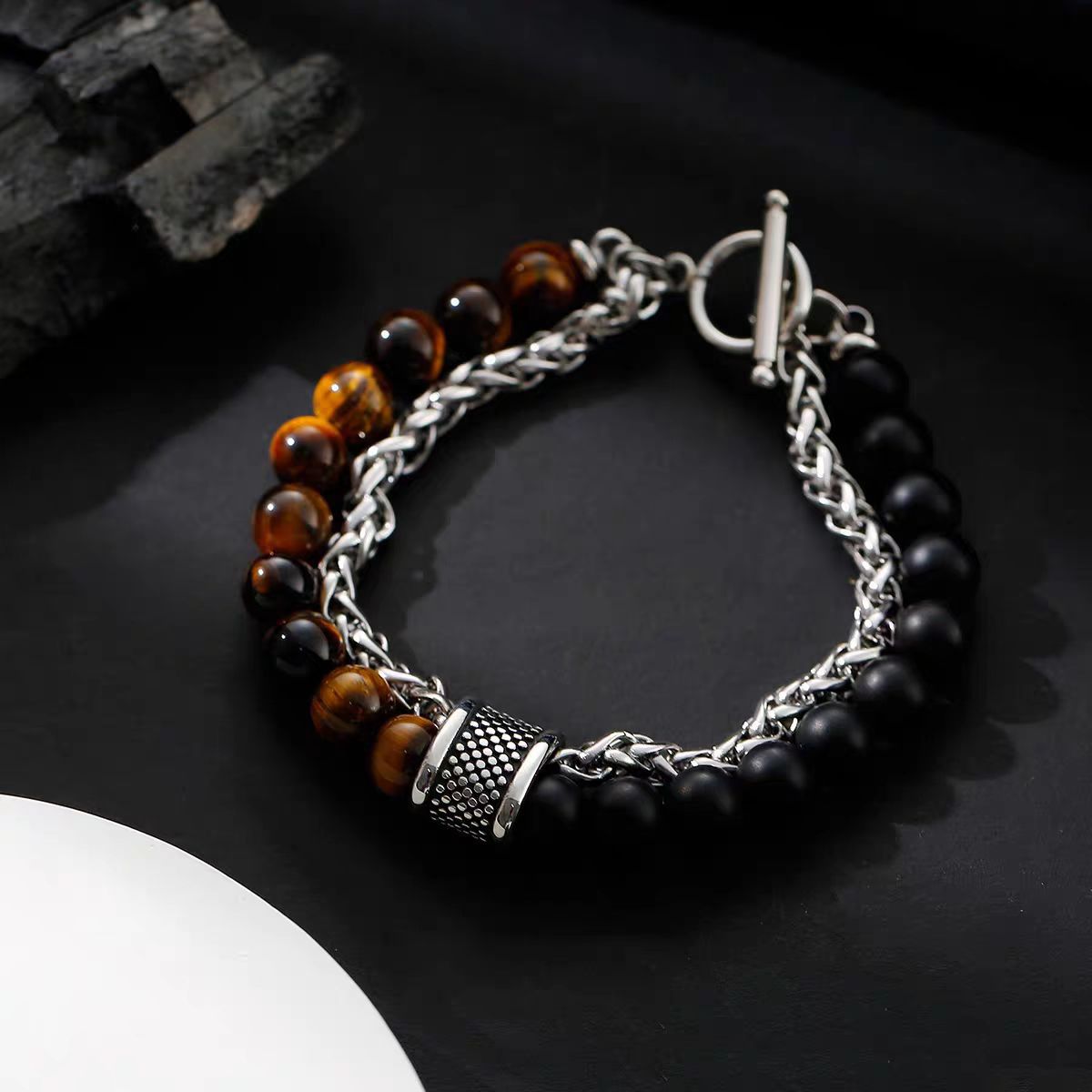 Dragon Bone & Tiger’s Eye Double-Layer Bracelet – Protection & Inner Balance