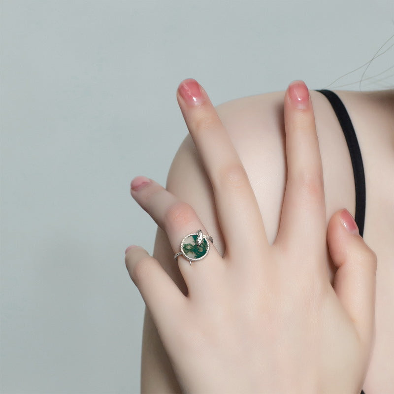 Serpent Water Grass Agate Ring - Strength & Positivity
