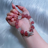 White Acey Strawberry Quartz Butterfly Bracelet - Calm & Positivity