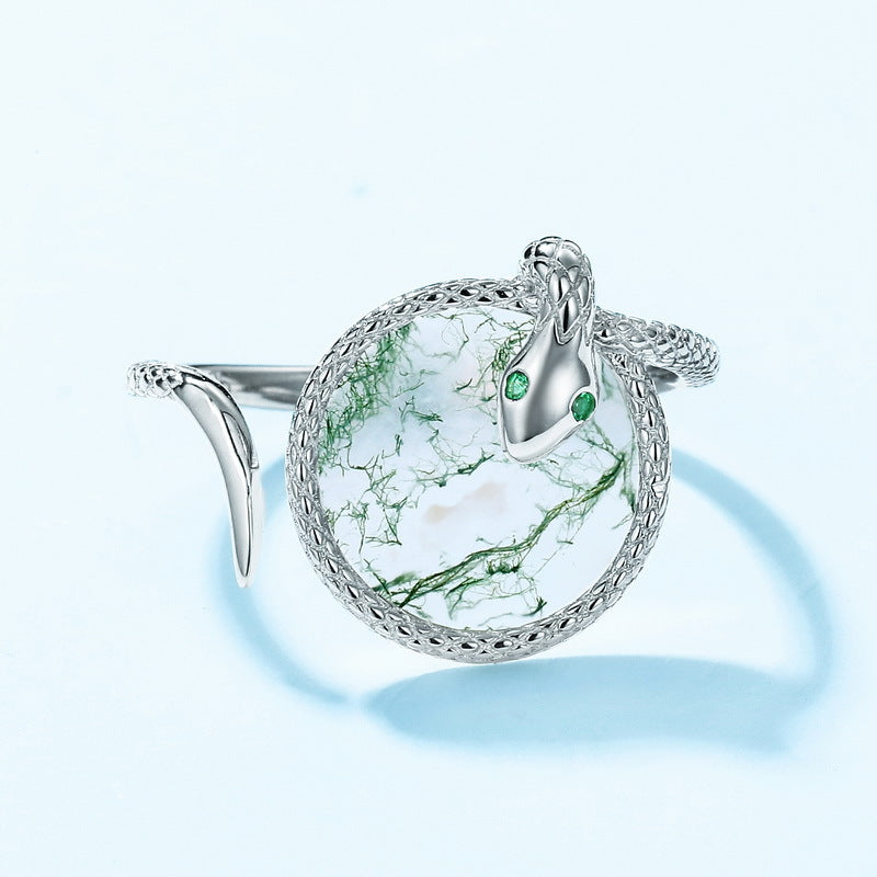 Serpent Water Grass Agate Ring - Strength & Positivity