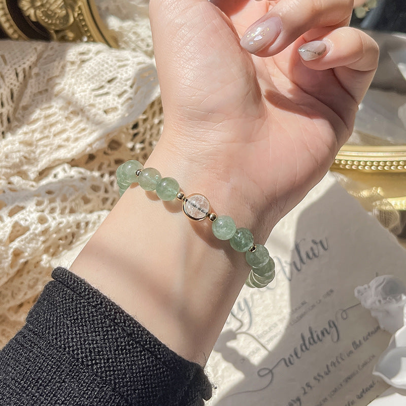 Green Strawberry Quartz & Clear Quartz Bracelet - Calm & Harmony