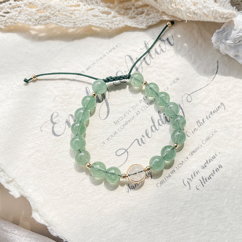 Green Strawberry Quartz & Clear Quartz Bracelet - Calm & Harmony