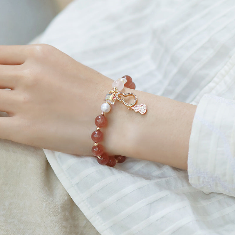 Gourd Strawberry Quartz Bracelet - Abundance & Harmony