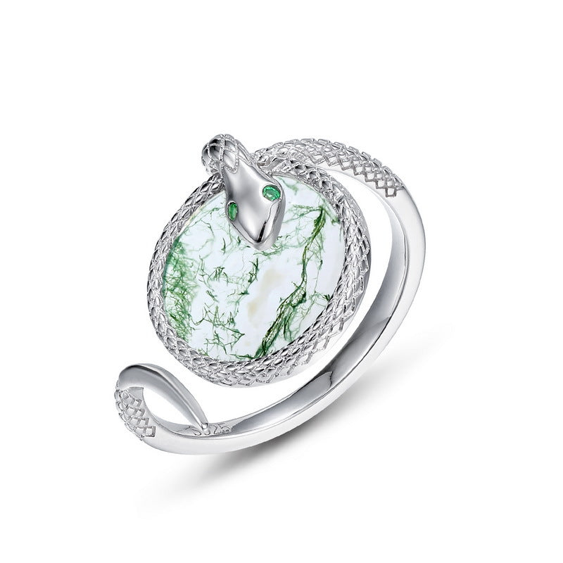 Serpent Water Grass Agate Ring - Strength & Positivity