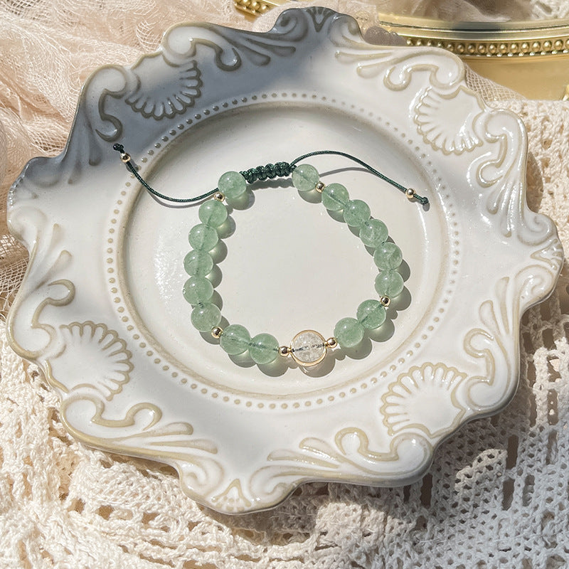 Green Strawberry Quartz & Clear Quartz Bracelet - Calm & Harmony