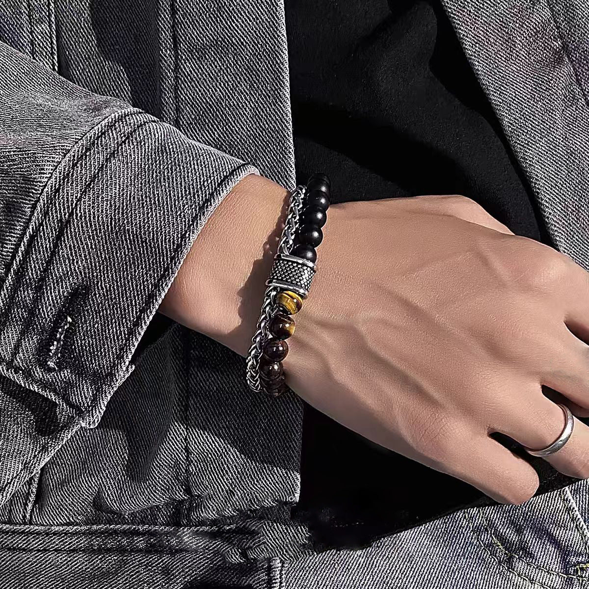 Dragon Bone & Tiger’s Eye Double-Layer Bracelet – Protection & Inner Balance