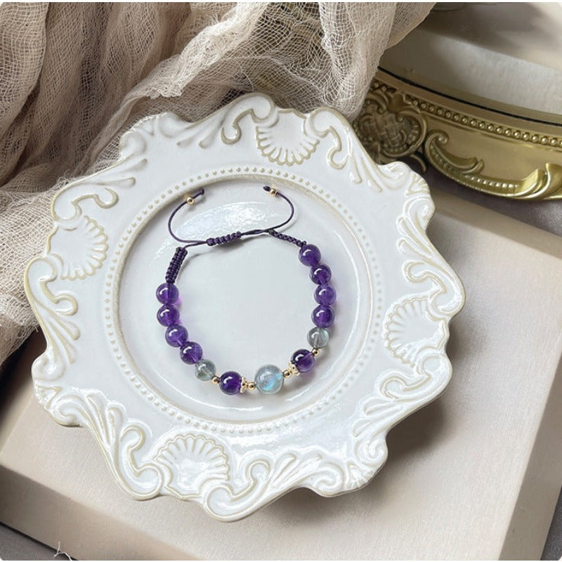 Uruguay Amethyst Gray Moonstone Bracelet - Calm & Balance